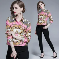 

2019 Korean Clothes Office Ladies Blouse Designs Autumn Long Sleeve Print Blouse Tops