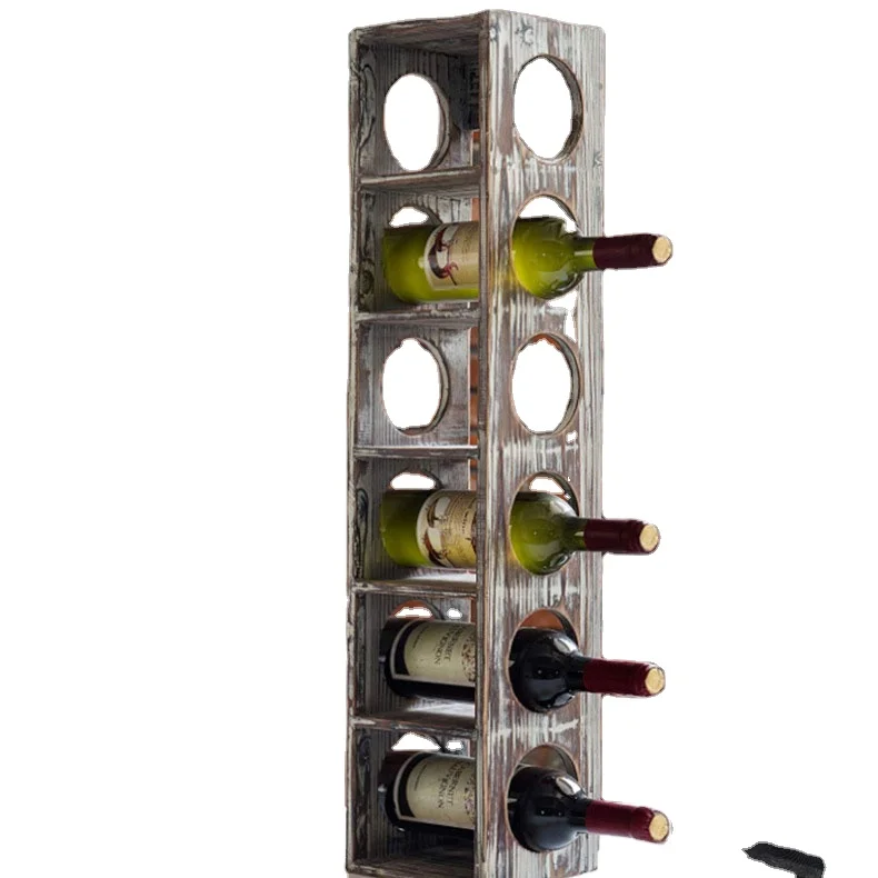

European style retro solid wood wall hanging wine rack six pack wooden wine rack, Wood color