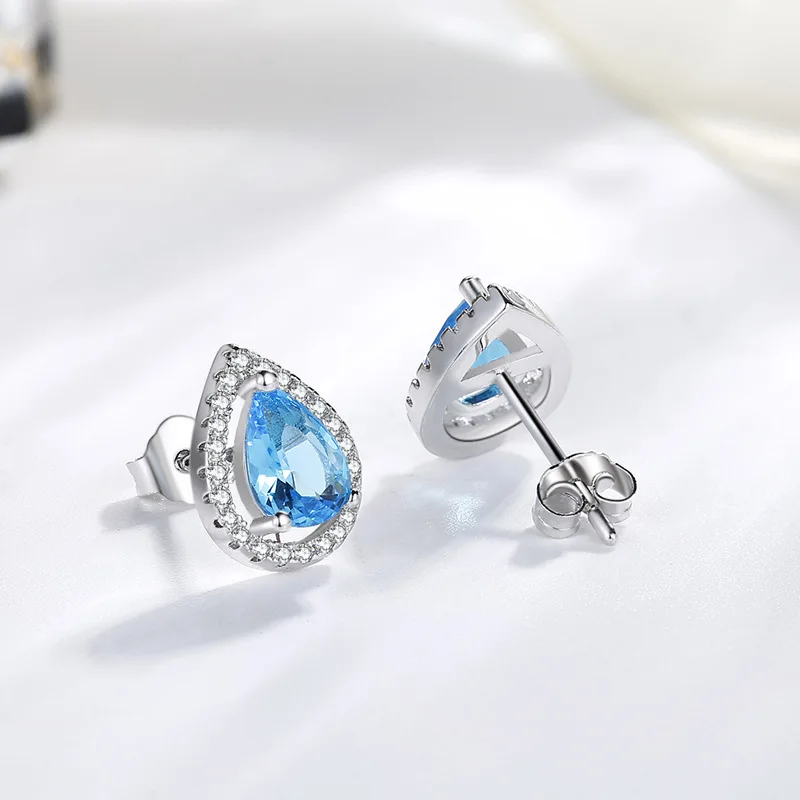 

925 Silver Earring for Women Blue Topaz Bizuteria Sapphire Gemstone Fashion Garnet Silver 925 Jewelry stud Earrings