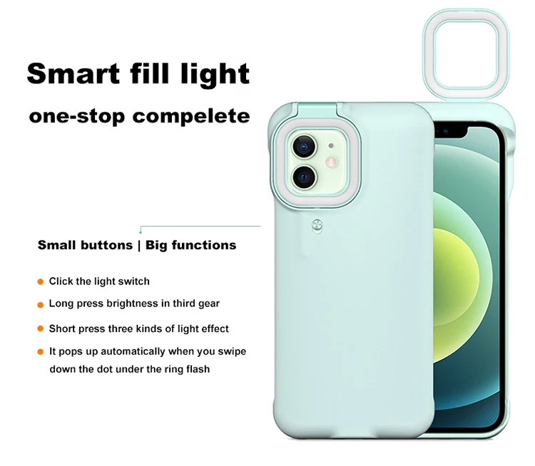 

LED Selfie Ring Light Portable Flash Camera Phone Case Cover Mini Flashlight for iPhone 12 pro max Phone case with ring light