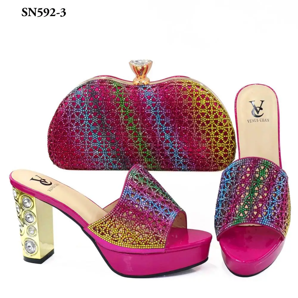 

Peach sandal shoes matching crystal bag new styles ladies Italy shoes women set
