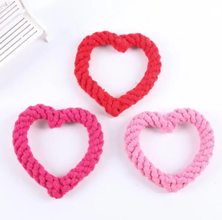 

Hot sale Durable Braided Heart Shape Dog Rope Chew Toy Dogs Clean Teeth Toy, Red