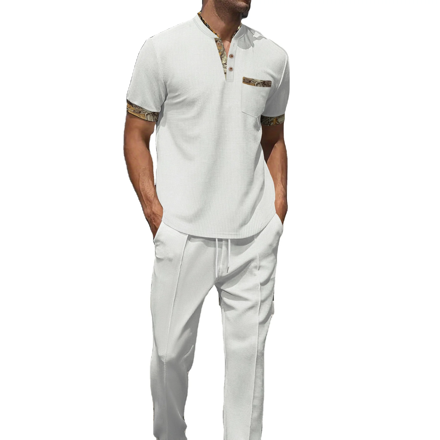 Waffle Polo Shirt Trousers Set