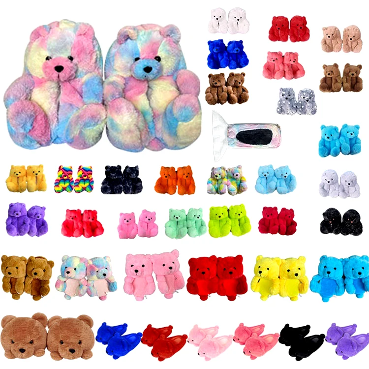 

2022 Put on bear inspired Custom 1:1 best-selling shoes lovely winter gift for girls B2C/FB/ Christmas party teddy bear slipper, Mix color is available