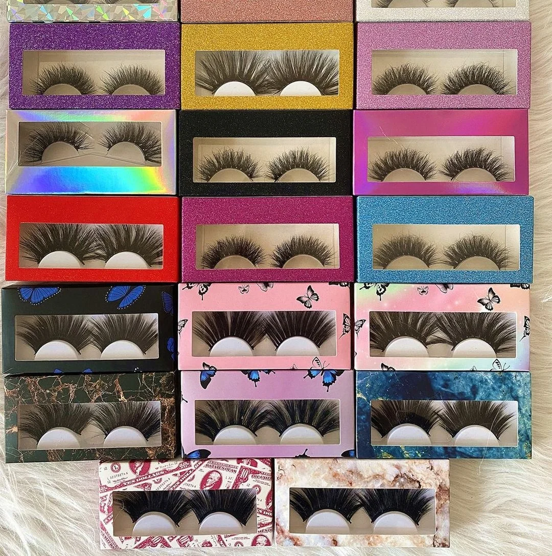 

wholesale luxury beauty 25mm mink eyelash vendor eyelash packaging box with customized case super fluffy mink eyelashes, Natural black