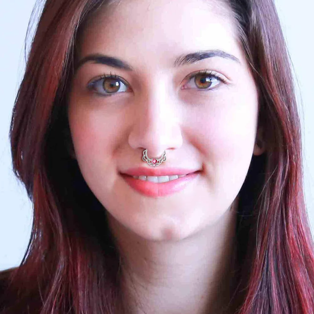 vriua水晶clicker假隔膜女性身体夹子箍复古鼻环无穿孔身体珠宝穿孔