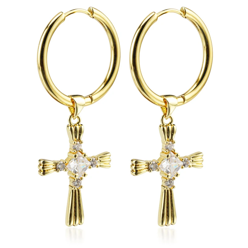 

Faith Cross Boucle d 'oreille Dangle Clip on Earrings with Zircon Rhinestone Religious Aretes