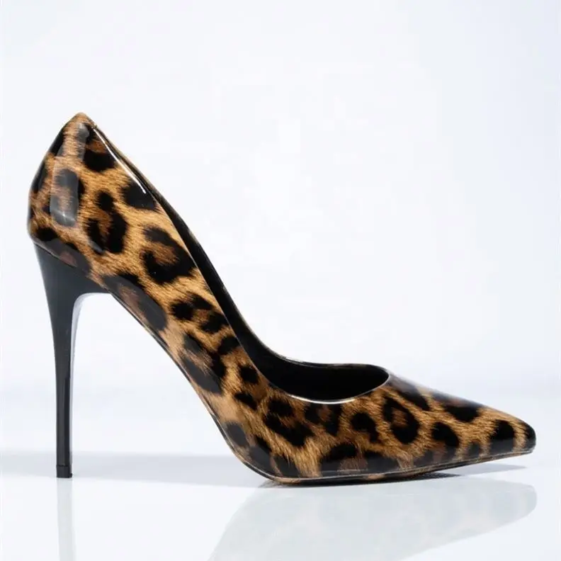

Fashion Women Leopard Patent Leather Pumps Shoes Large Size Pointed Toe Stiletto High Heel Ladies Party Shoes