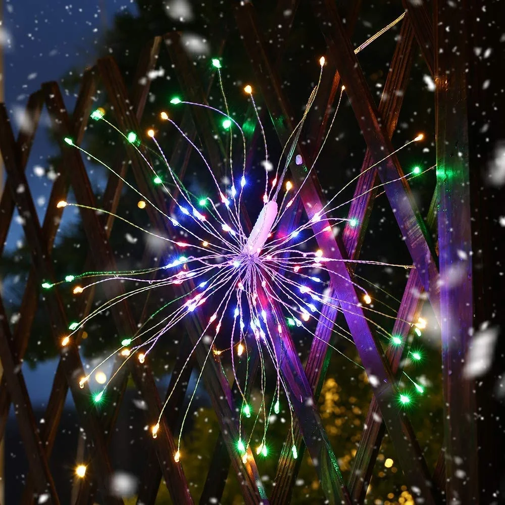 
2pack Firework Lights 120 led Copper Wire Starburst String Lights 8 Modes Battery Operated Remote Christmas Hanging Lights 