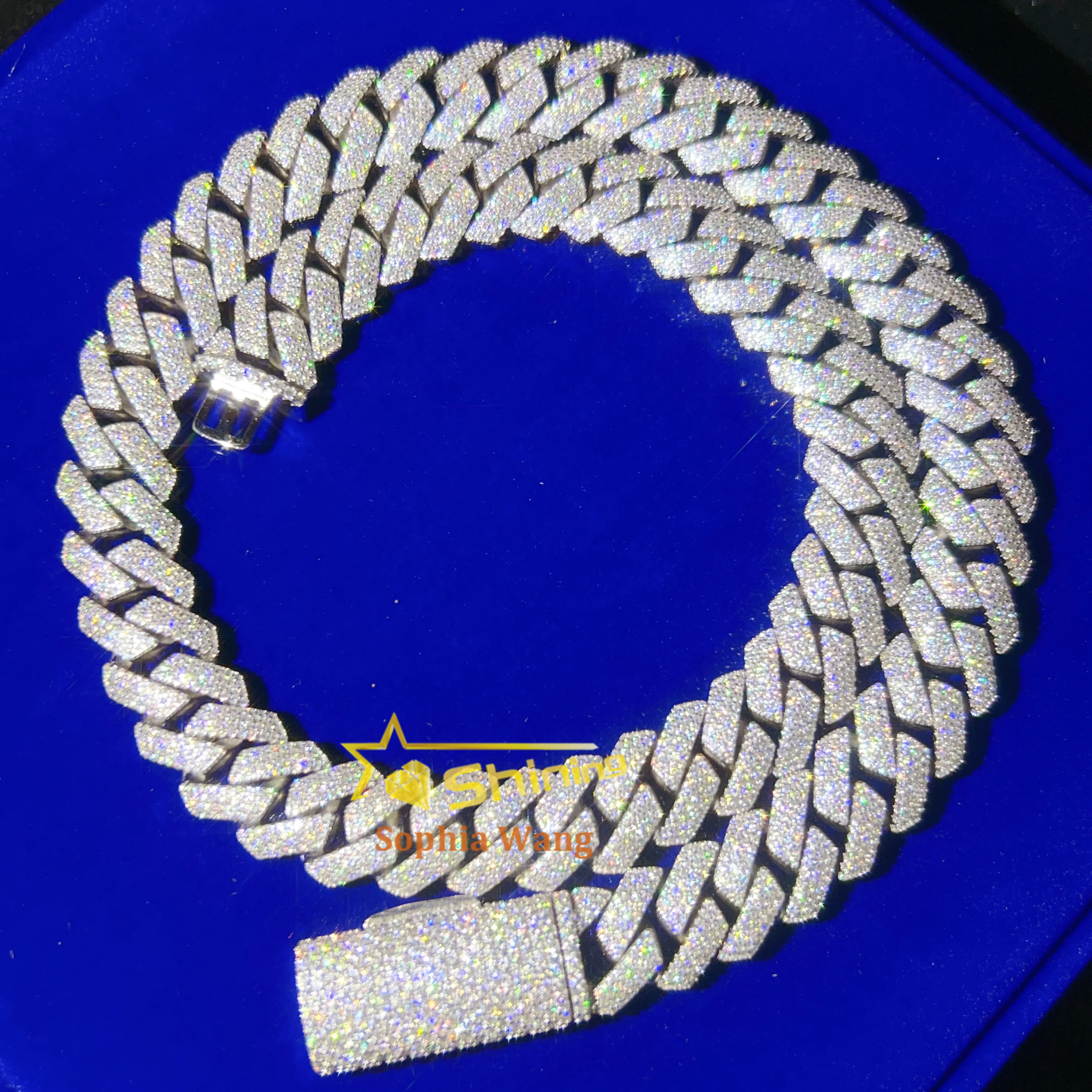 

Fine Jewelry Necklace 925 Solid Silver 15mm Hip Hop Iced Out Vvs D Color Diamond Moissanite Cuban Link Chain