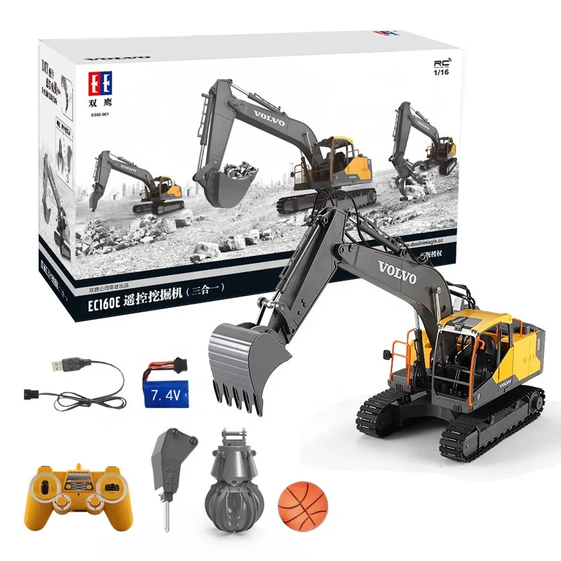 
E568-003 1/16 VOLVO licensed rc excavator with drill grab 3 in 1 toy car with Lights & sound remote control truck 