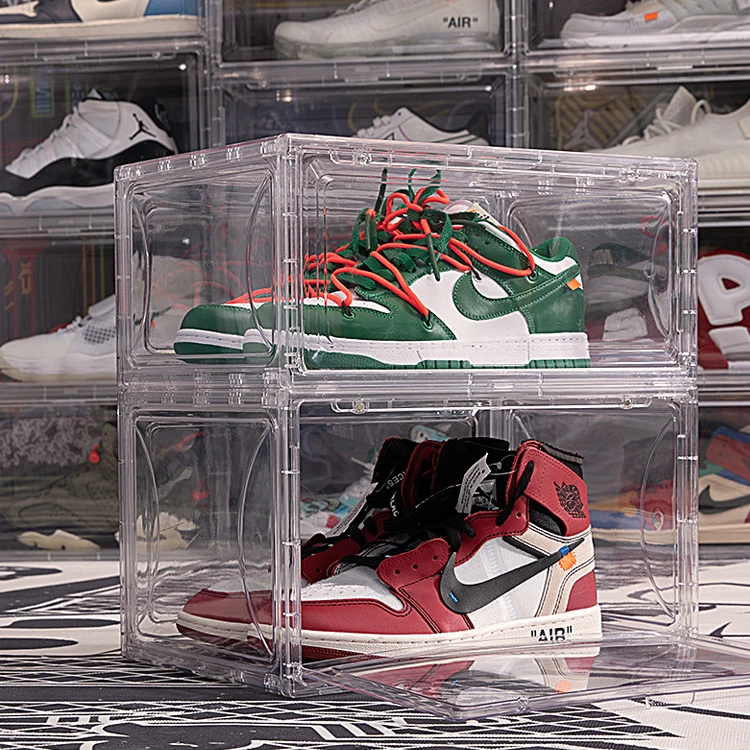 

Transparent Rectangle Foldable shoe display stands Shoe Container Clear White Portable Drop Front Organizer Plastic Shoe Box