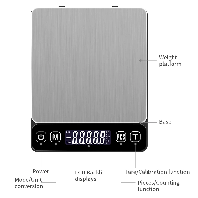 

Custom Coffee Scale With Timer Portable Digital Kitchen Scale LCD Electronic Scales new balance 3kg/0.1g, Silver