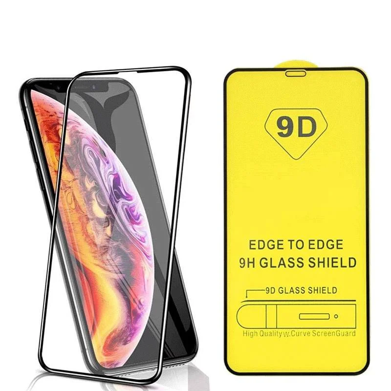 

9D Curved Edge Tempered Glass For iPhone 13 11 12 Pro MAX X XS XR XS MAX 12Mini Cover Screen Protect Glass For Samsung Huawei, Black/ white