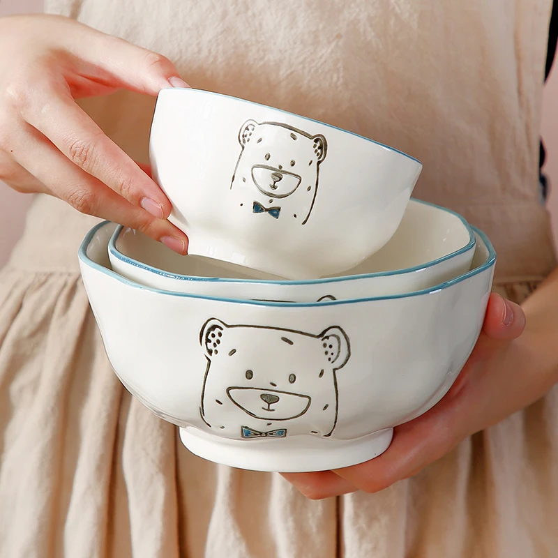 

Blue Bear Unique Design Stoneware Porcelain Microwave Safe Kitchen Suppliers Ceramic Soup Rice Salad Bowls For Children