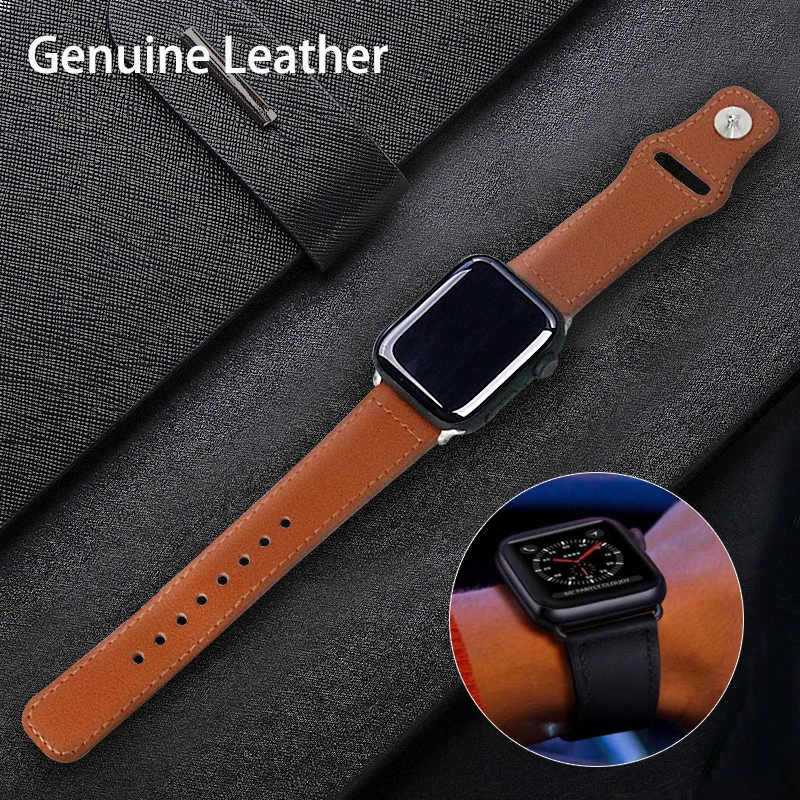 

for Apple Watch bands 42mm Series6 5 4 3 2 brown double leather watch band strap Genuine Leather Replacement Band Strap, Optional