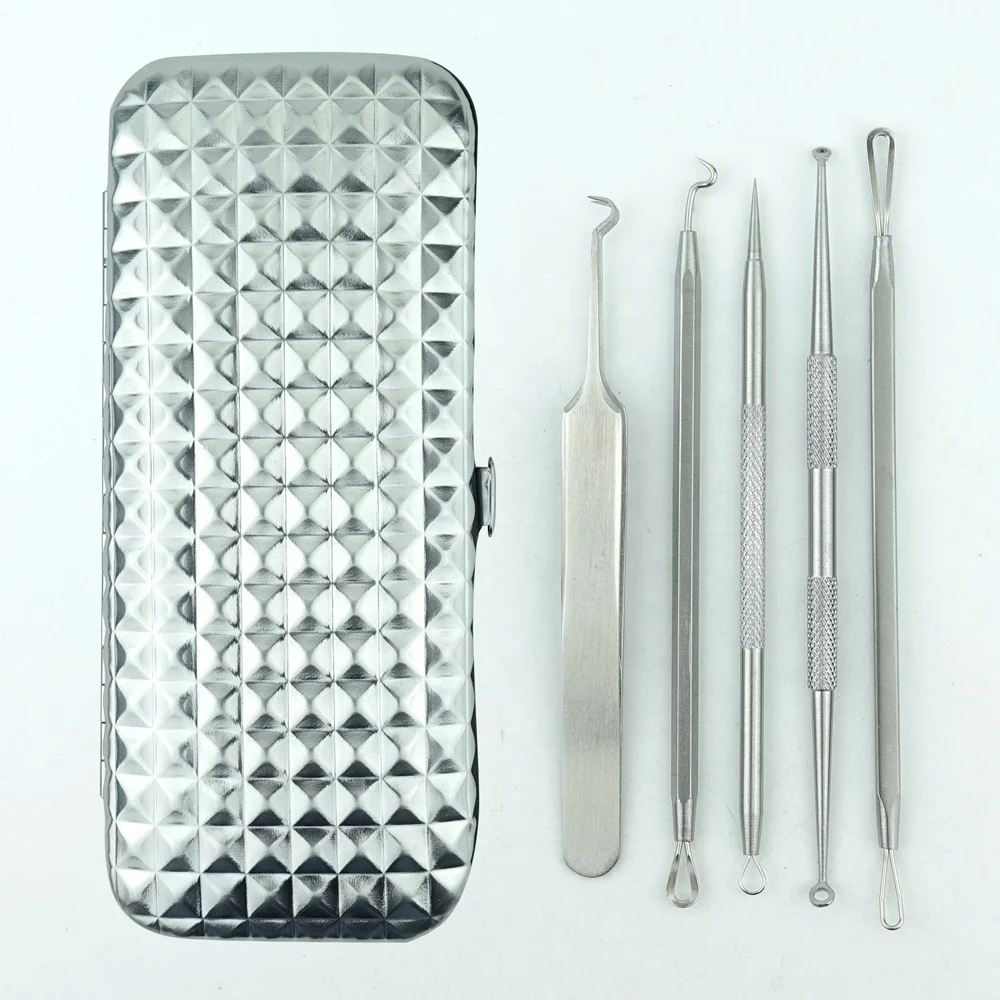 

Professional stainless extractor acne remover tool set blackhead remover tool kit with mirror case