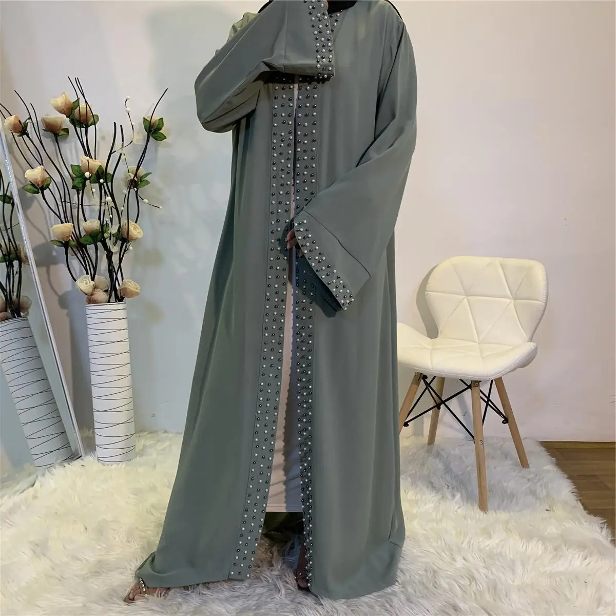 1838#new Fashion Handmade Pearls Women Muslim Dress Caftan Dubai ...