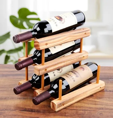 

2020 DIY creative solid wood wine rack home on desktop, Wood color