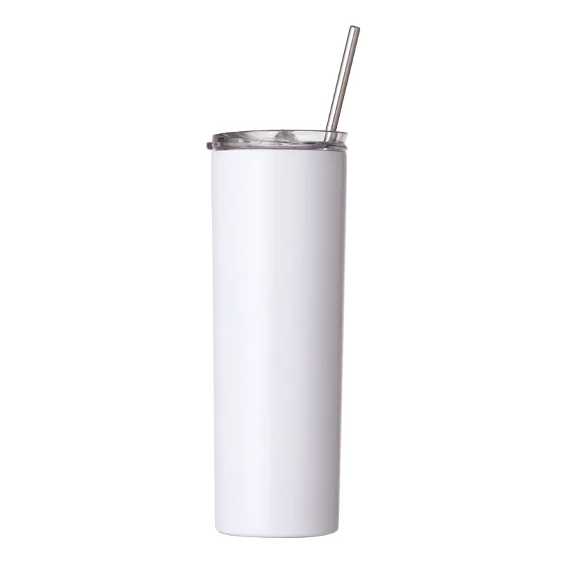 

US warehouse 20oz white straight tumbler for sublimation double wall stainless steel coffee mugs with plastic straws