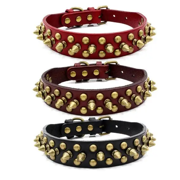 

Retro Style Full Grain Cow Leather Martingale Pet Dog Collar For bulldog Collar