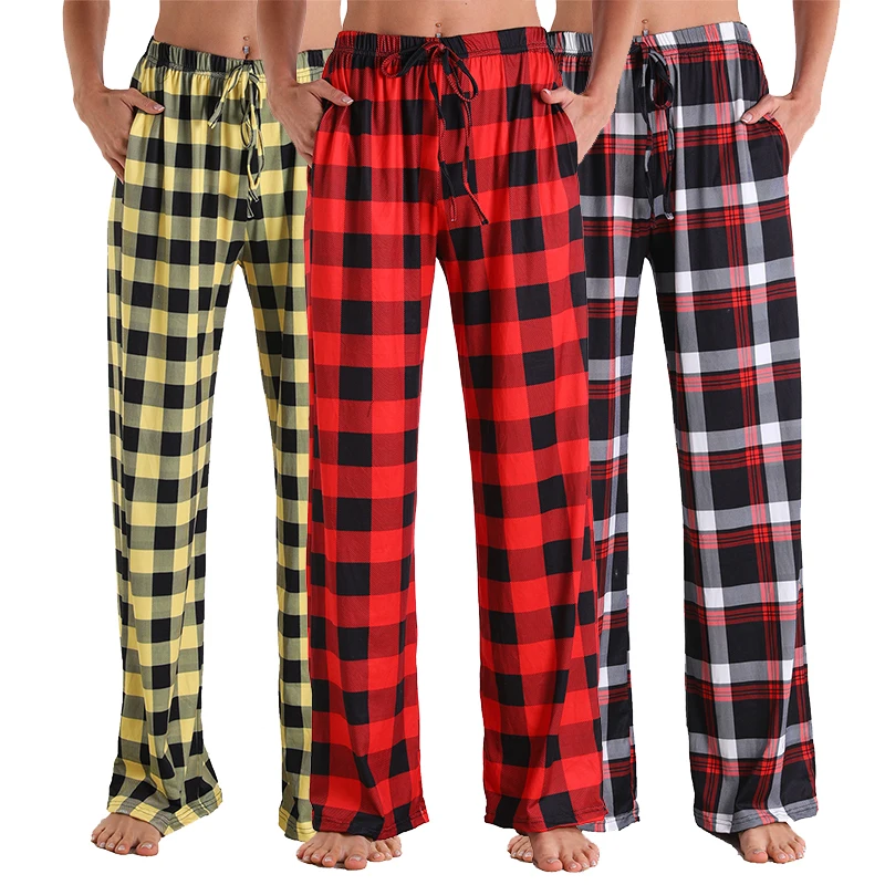 

Stretch Plaid Sleepwear Drawstring Women Lounge Pants Comfy Pajama Bottom with Pockets, Picture shows
