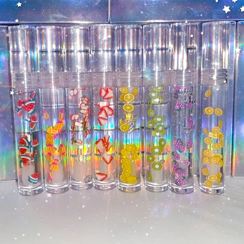 

Wholesale private label vegan fruit cute shiny glitter clear lip gloss