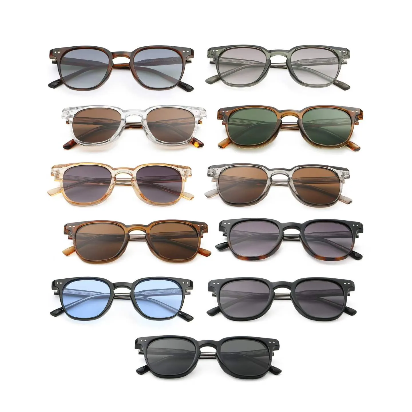Collection of 6265 retro sunglasses in tortoiseshell, sage green, clear and black colorways