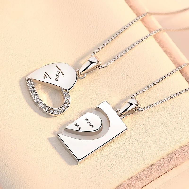 

Sailing Jewelry Creative CZ Heart Necklace Couple Heart Pendant Necklace Splicing Love Heart Necklace