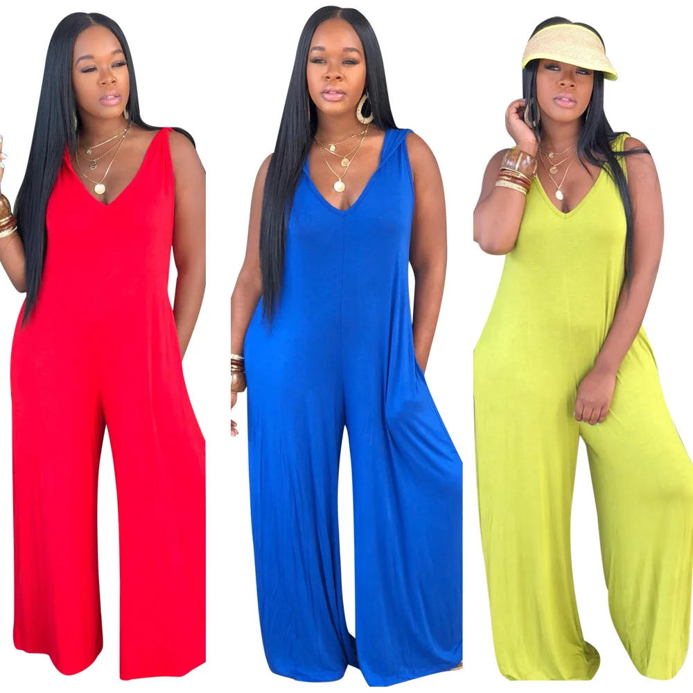 

Summer Jumpsuits Women One Piece Jumpsuit Sleeveless Wide Leg Loose Rompers, Picture