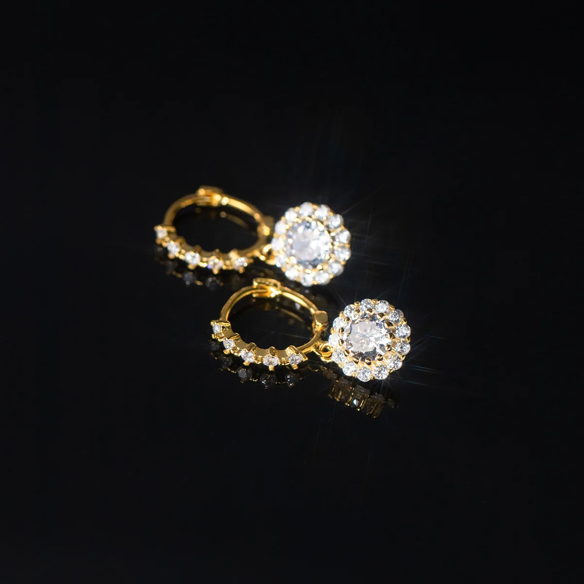 Fashion Fine Jewelry 925 Sterling Silver Sparkling Full Diamond Round Drop Pendant Gold Plated Hoop Earrings for Women