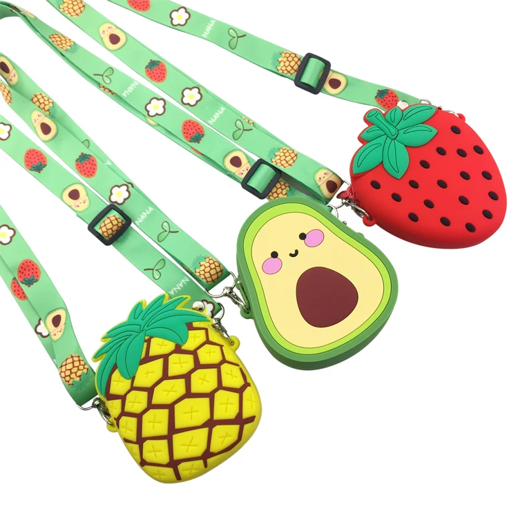 

Cute Cartoon Fruit Avocado Silicone Pouch Zipper Wallet Mini Coin Purse, Pineapple/avocado/strawberry