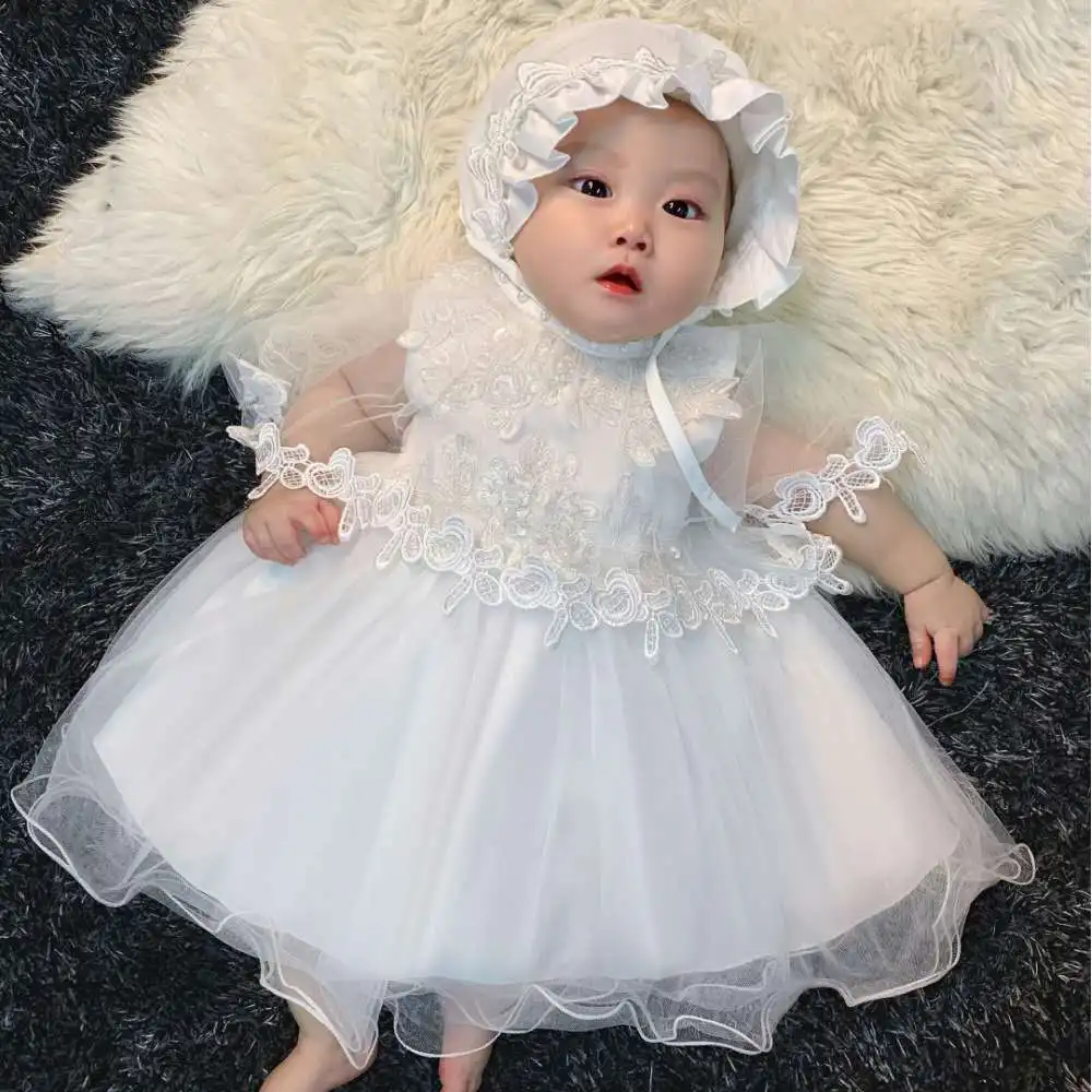 

Flower Girls Wedding Dress Baby Girls Christening Cake Dresses for Party Occasion Kids 1 Year Baby Girl Birthday Dress, As the picture show