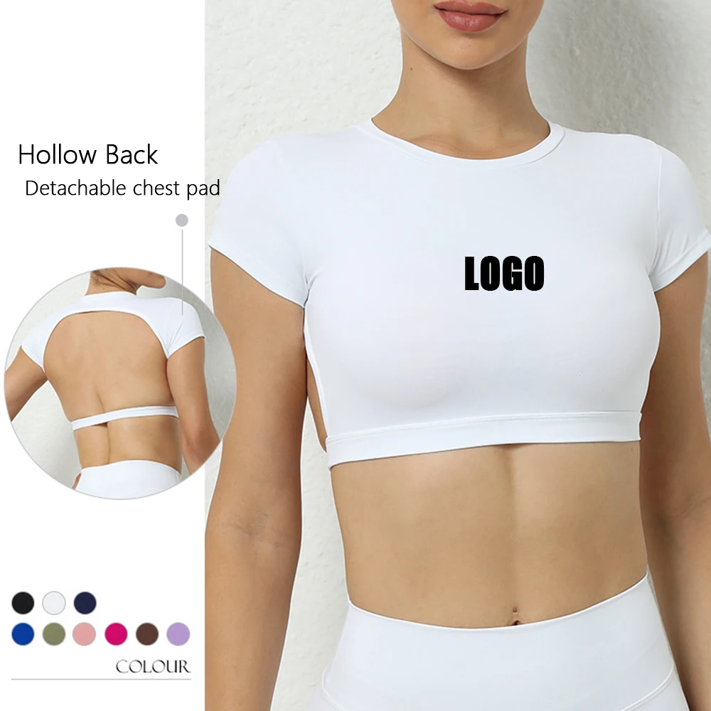 

Activewear Sportswear Ropa Deportiva Athletic Gym Workout Tight Sports Top Yoga Padded Open Back Crop T Shirts Femme 2023