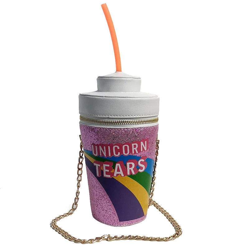 

New unicorn purse for girls Bling straw cup drink-type chain crossbody bag fashion women handbags shoulder bag ladies