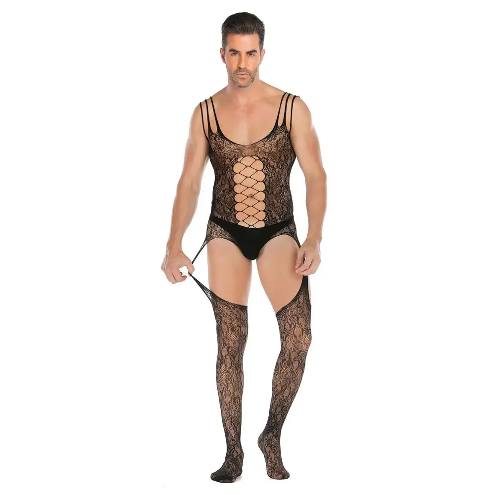 

Amazon Hot Selling Sexy Man BodyStocking Tight Sheer Nylon Body stocking Men Sexy Lingerie, Black