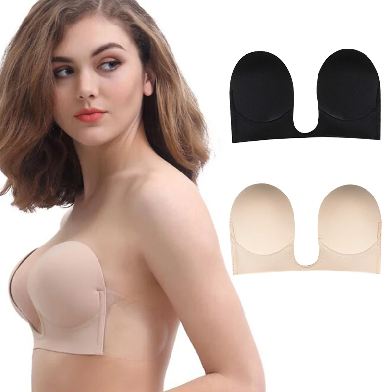 

Super Breathable Underwear Strapless Invisible Silicone Adhesive Bra Woman Bra, Nude,black
