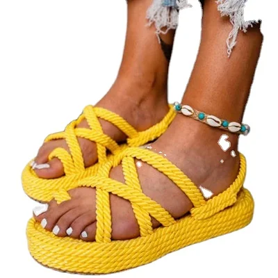 

Women Flat Flip Flop Big Size Thick-bottomed Weave Sandals