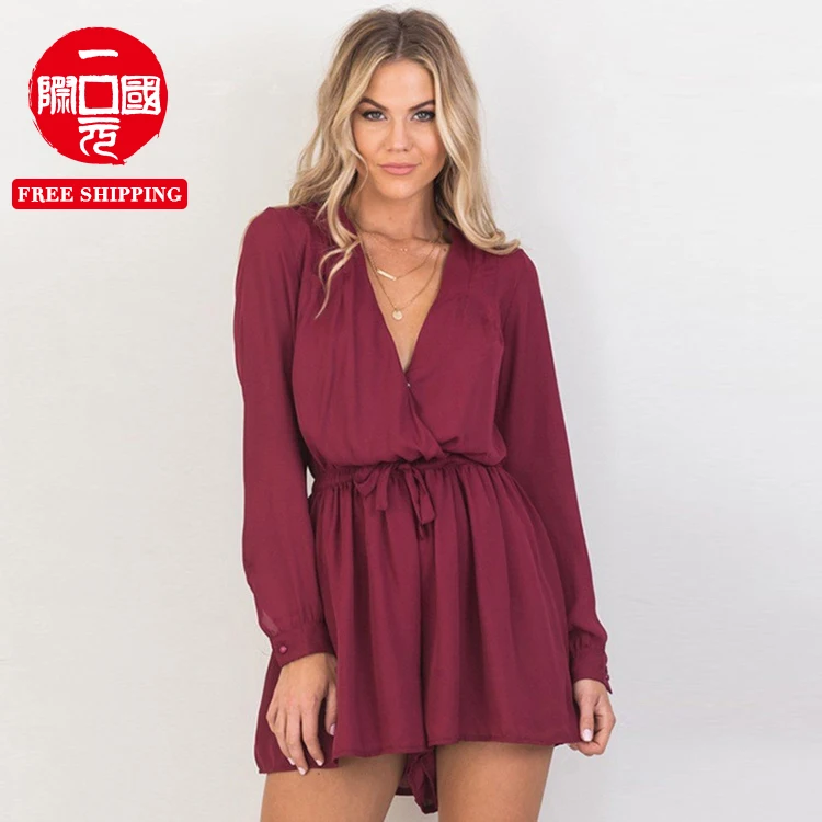 

European and American new sexy cross V-neck tie jumpsuit