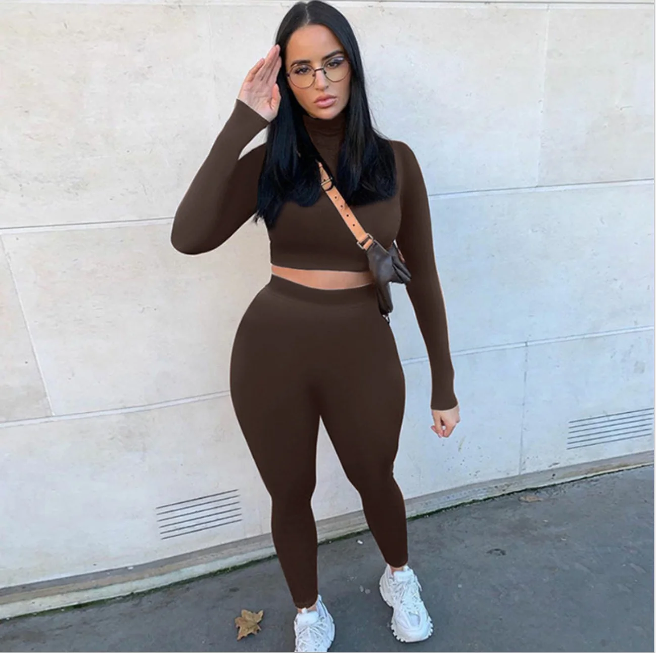 

Europe and the United States new 2020 fashion women's clothing solid color slim long sleeve breathable trend sports suit, 9colors