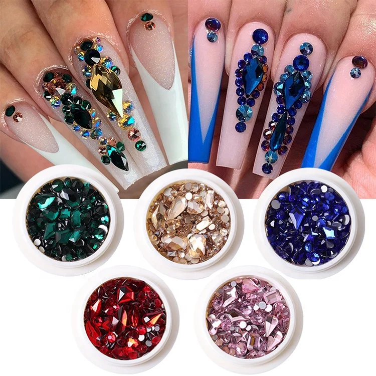 

Flat Back Nail Rhinestones Multi Size AB/Colorful Glass Crystals Rhinestones for 3d Nail Stones Rhinestones