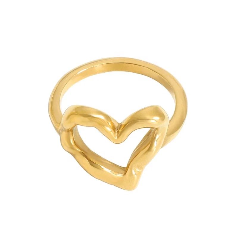 

18K Gold Plated Stainless Steel Hollow Heart Shape Ring for Women