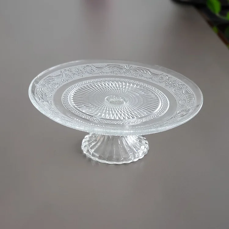 
Hot Selling tempered glass clear cake plate with stand 