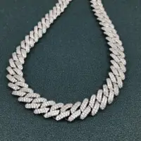 

12MM White Gold Iced Out Cuban Link Choker CZ Prong Cuban Link Chain Necklace Diamond Cuban Chain