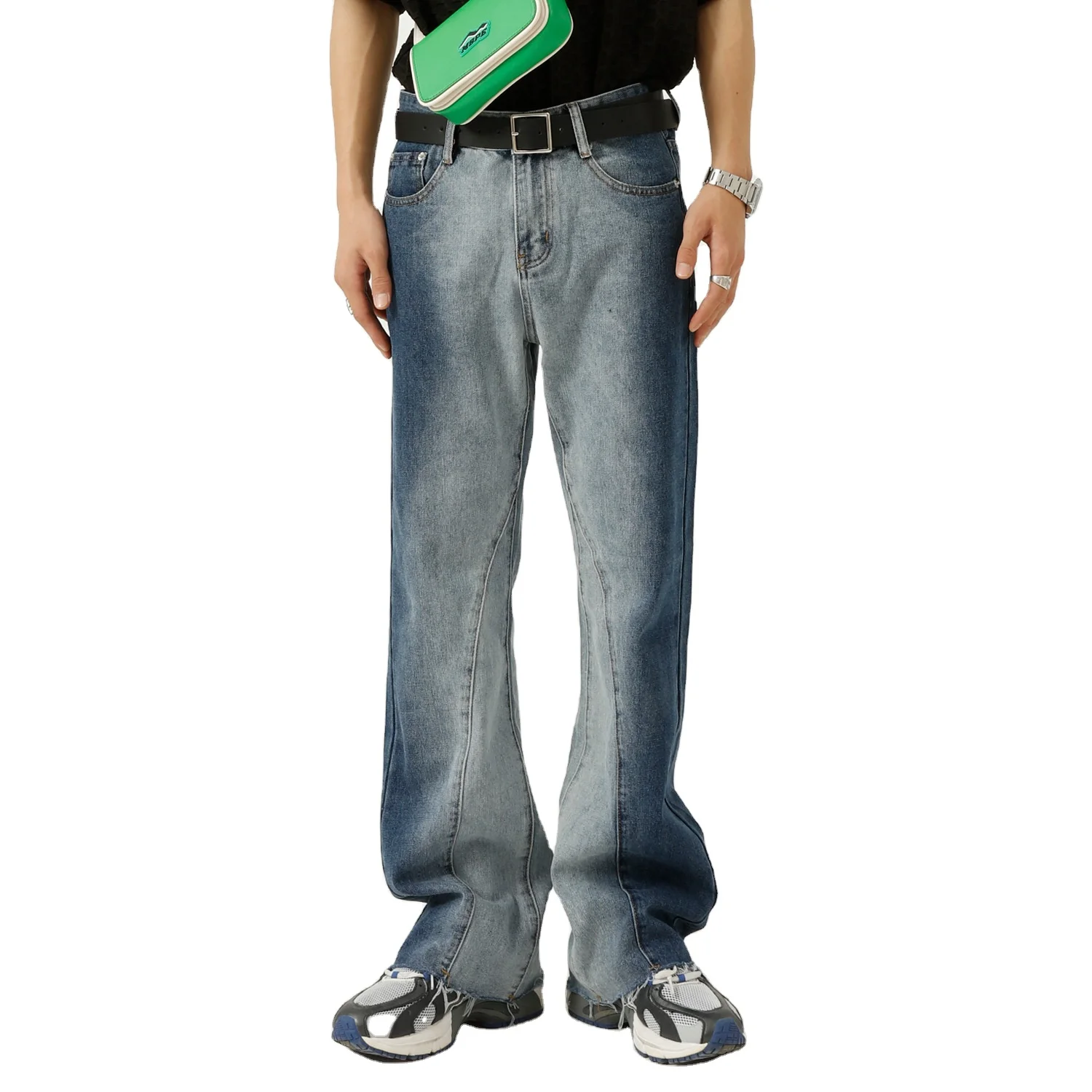 

2022 new spring contrast color tie-dye gradient micro-flare casual men's jeans