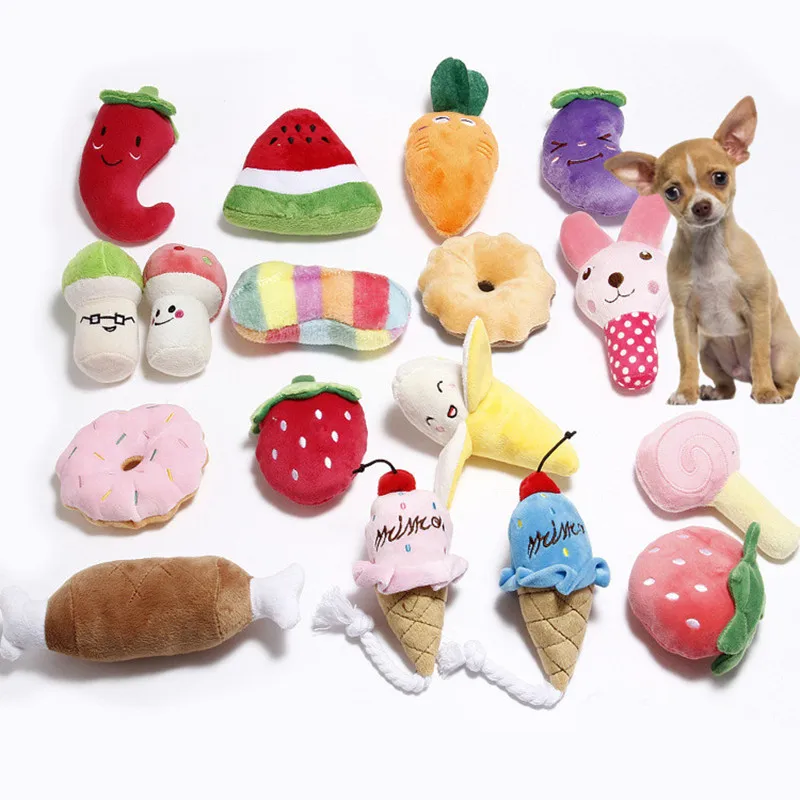 

1pc Sound Dog Toys for Small Dogs Plush Squeak Fruit Vegetable Interactive Puppy Teething Chew Toys Fleece Supplies for Dog Pet