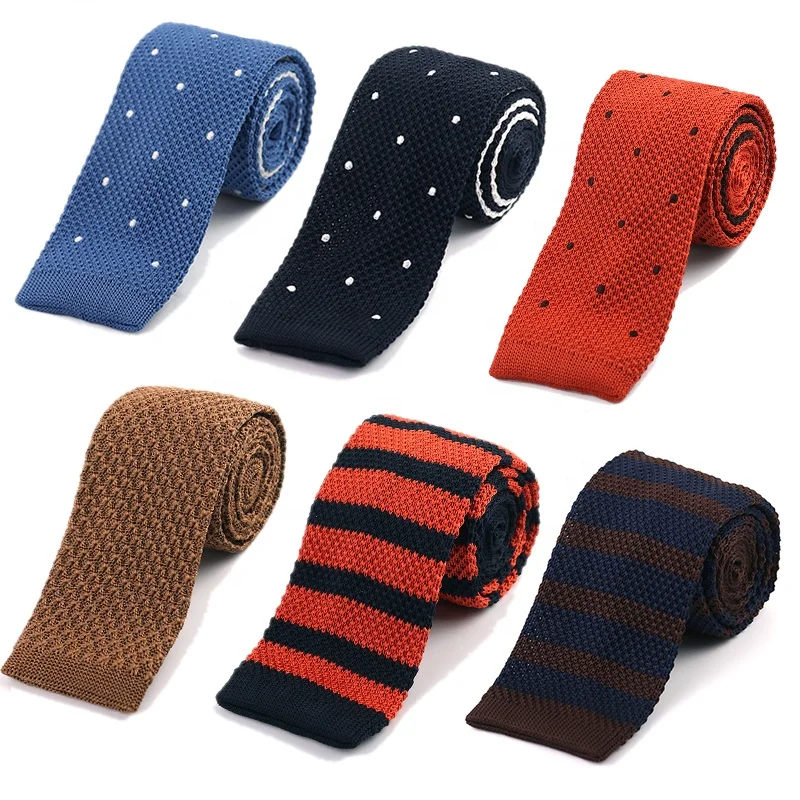 

Wholesale New Design Men's Polyester Knitted Simple Dot Strip Custom Skinny Knit Tie Knitted Neckties