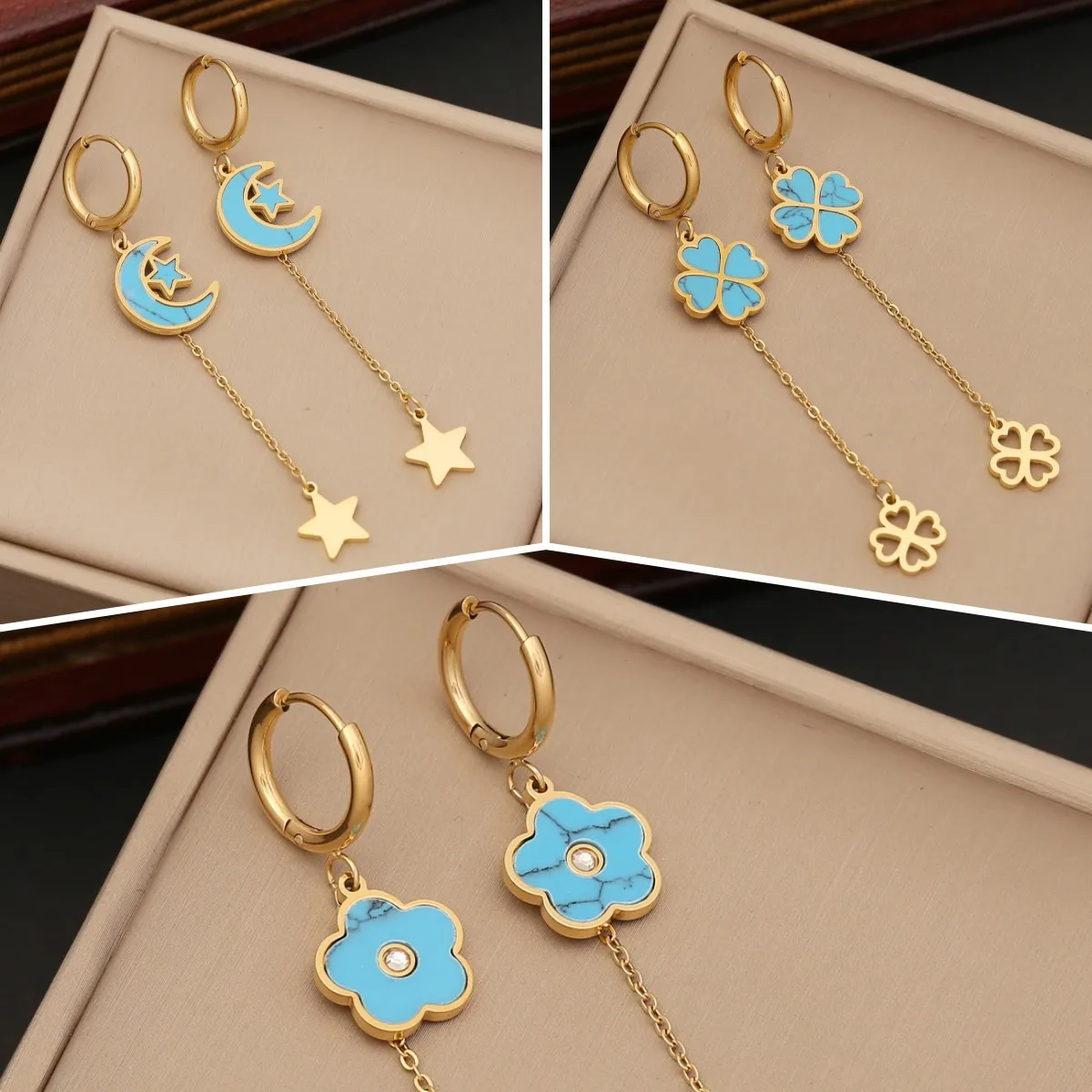 

New Waterproof Jewelry Enamel Flower Heart Drop Earring Stainless Steel Gold Plated Huggies Hoop Earrings For Women