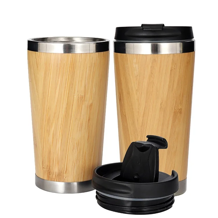 

Portable Custom Bamboo Drink Water Bottle Vacuum Stainless Steel Coffee Cup Mug, Natural