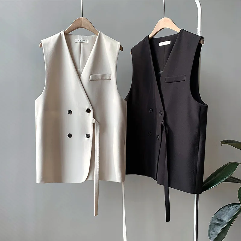 

S/S 21 Women's Functional Casual Workwear Plus Size Sleeveless Blazer Vest Jacket with Handcrafted Looks Tops For Women